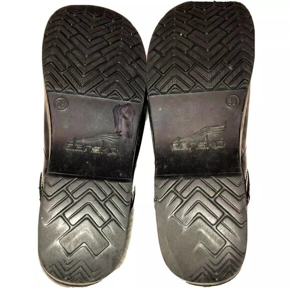 Dansko Size 38 Black Blue Marble Print Patent Leather Clog Shoes Style 506750202 - Picture 5 of 5